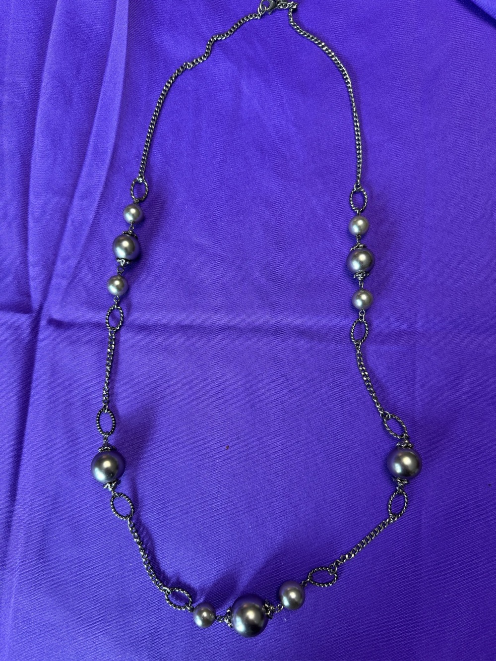Park Lane Gray Pearl Gunmetal Long Statement Necklace NEW